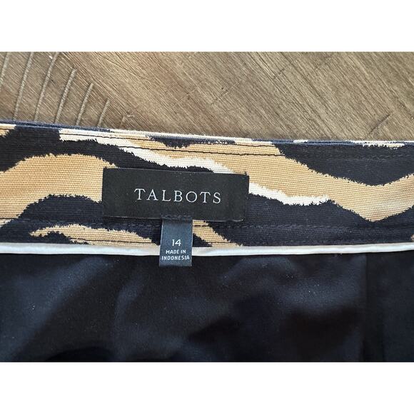 Talbots Straight Skirt Knee Length Tan Black Animal Print Zebra Tiger Size 14 - Picture 5 of 12